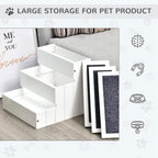 White 3-step pet stairs with open storage compartment and removable inner panels