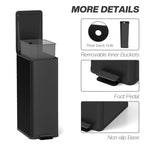 Black slim pedal bin showing removable inner bucket and non-slip base