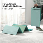 5-fold portable mixed green gym mat with carry handles for training