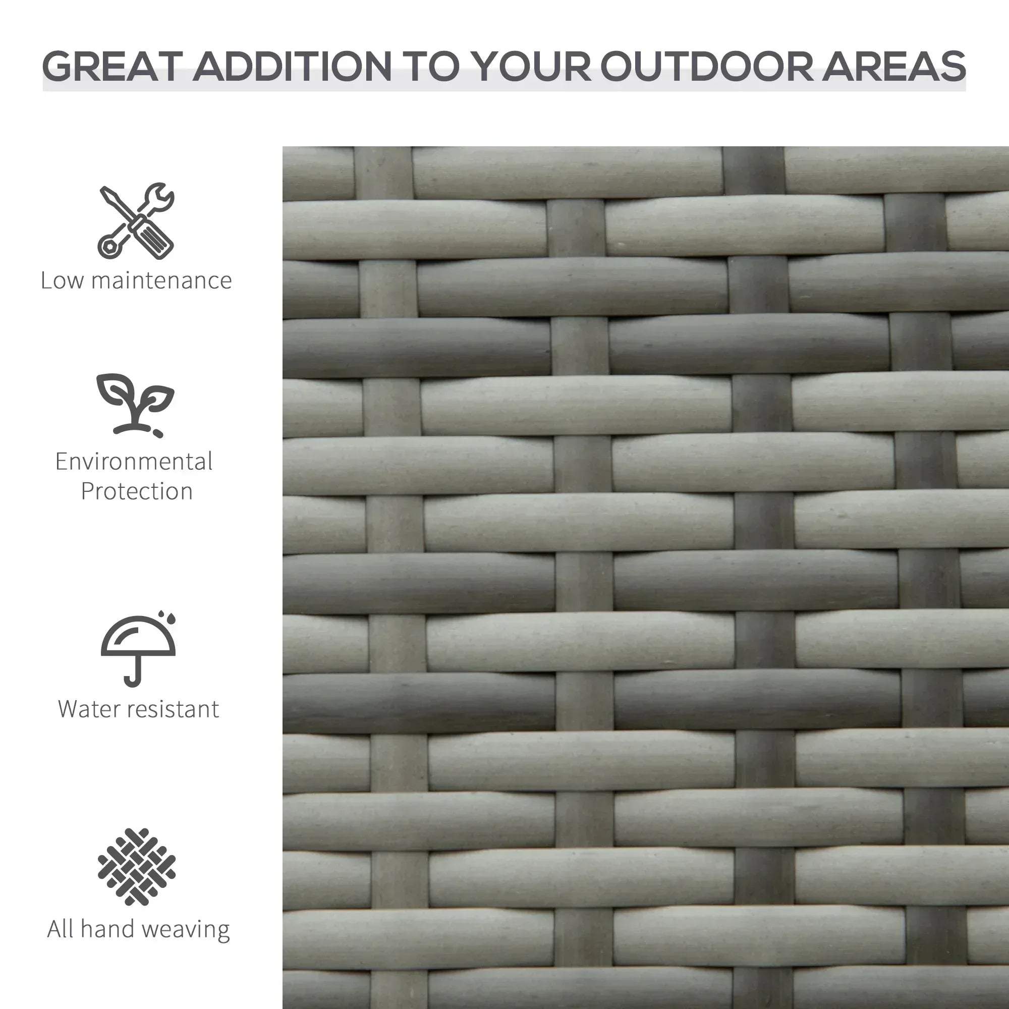 2 Seater Poly Rattan Garden Bench, All Weather Wicker Garden Loveseat, Outdoor Seating Bench with 240 Load Capacity, Backrest and Armrests for Patio, Terrace, Balcony, Grey - Bobobiy