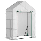 Portable walk-in greenhouse with roll-up zip door, clear PE mesh cover, open front
