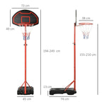 Adjustable portable basketball hoop stand with red frame and black weighted base
