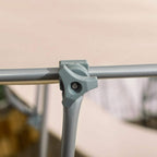 Gray metal sun lounger frame joint with rotating knob and securing bolt
