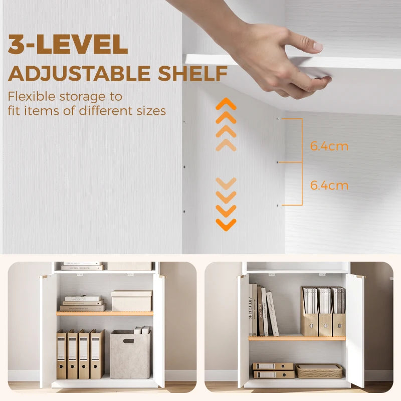 White bookcase with adjustable shelves showing flexible storage compartments