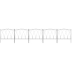 Black decorative metal fence panels set with arched lattice pattern and evenly spaced posts