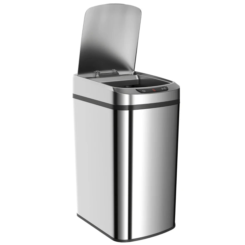 Silver stainless steel automatic touchless sensor trash bin with open lid