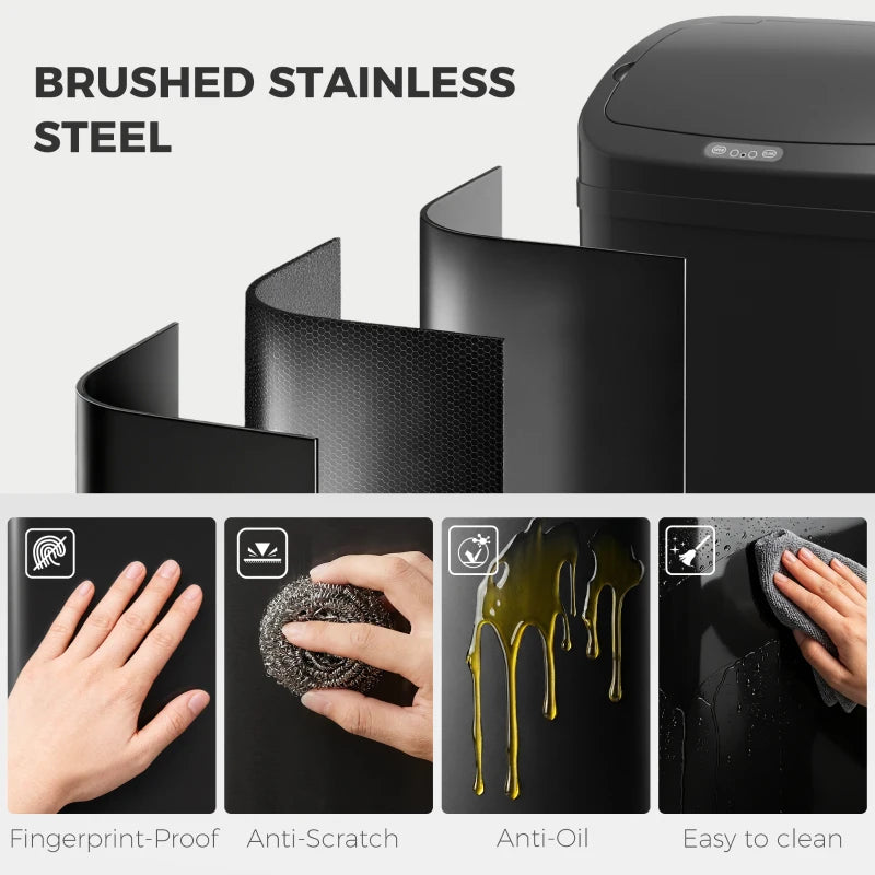 Black sensor bin with close-up icons for fingerprint-proof and anti-scratch design.