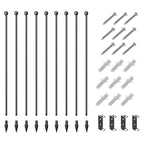 Black metal dog pen parts kit with vertical bars, screws, and corner brackets