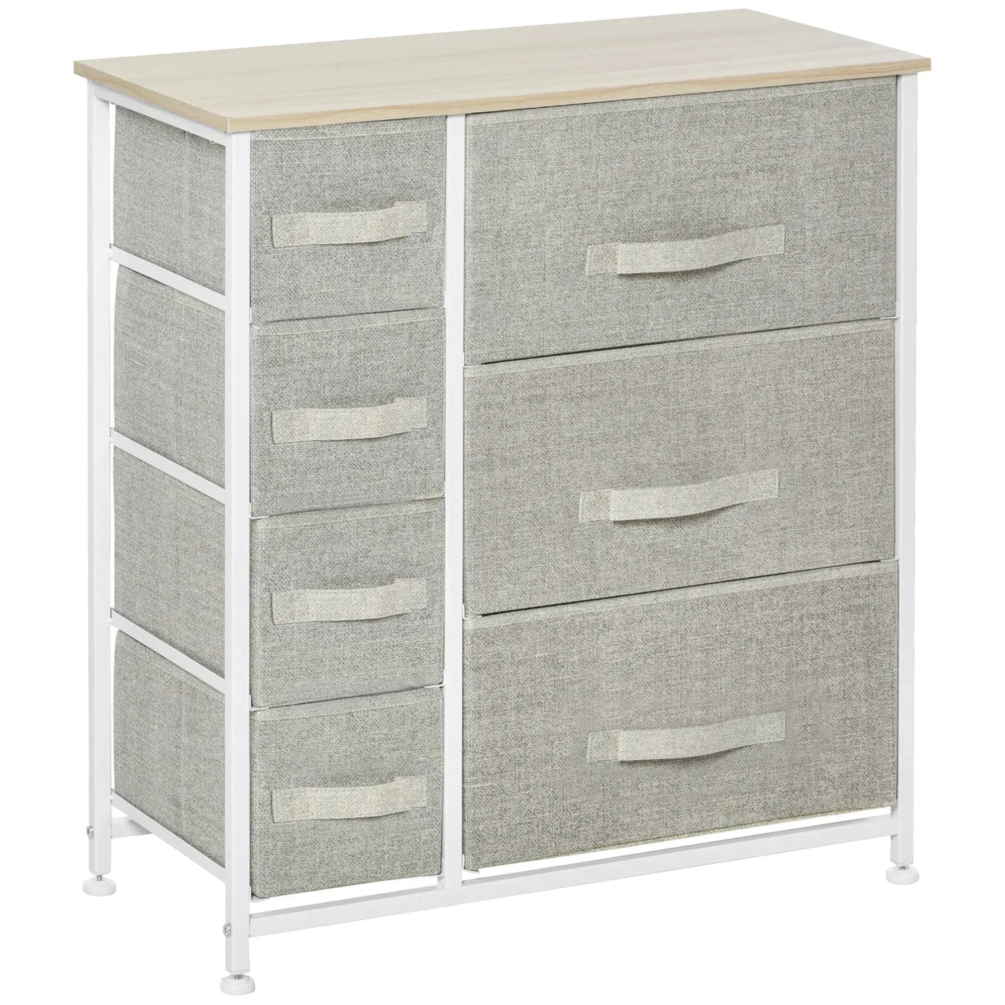 Chest of Drawers with 7 Drawers, Fabric Drawers with Large Storage Space, Drawers Dresser with Metal Frame, Adjustable Feet for Bedroom Living Room, Light Grey - Bobobiy