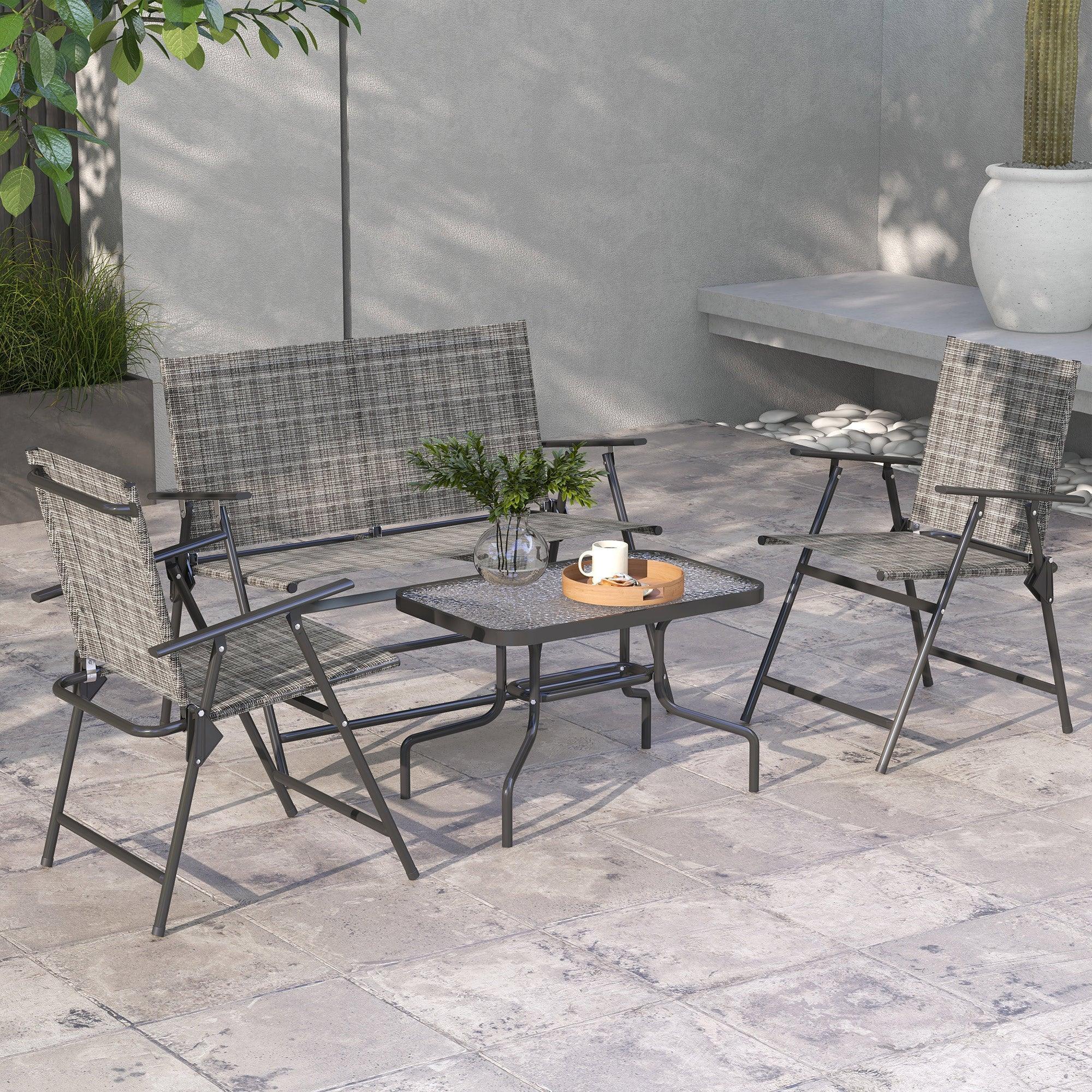 Four-Piece Metal Garden Sofa Set - Mixed Grey - Bobobiy