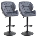 Set of 2 dark grey armless swivel bar stools with backrest and circular footrest