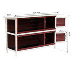 Two-tier wooden guinea pig hutch with brown and white frame, front wire mesh and access doors