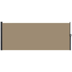 Retractable side privacy awning screen in khaki fabric with black end frames