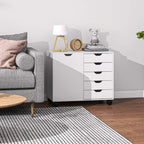 White rolling office storage cabinet with side drawers and caster wheels