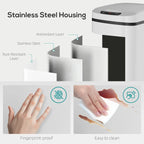 White sensor trash bin with stainless-steel housing and fingerprint-resistant surface