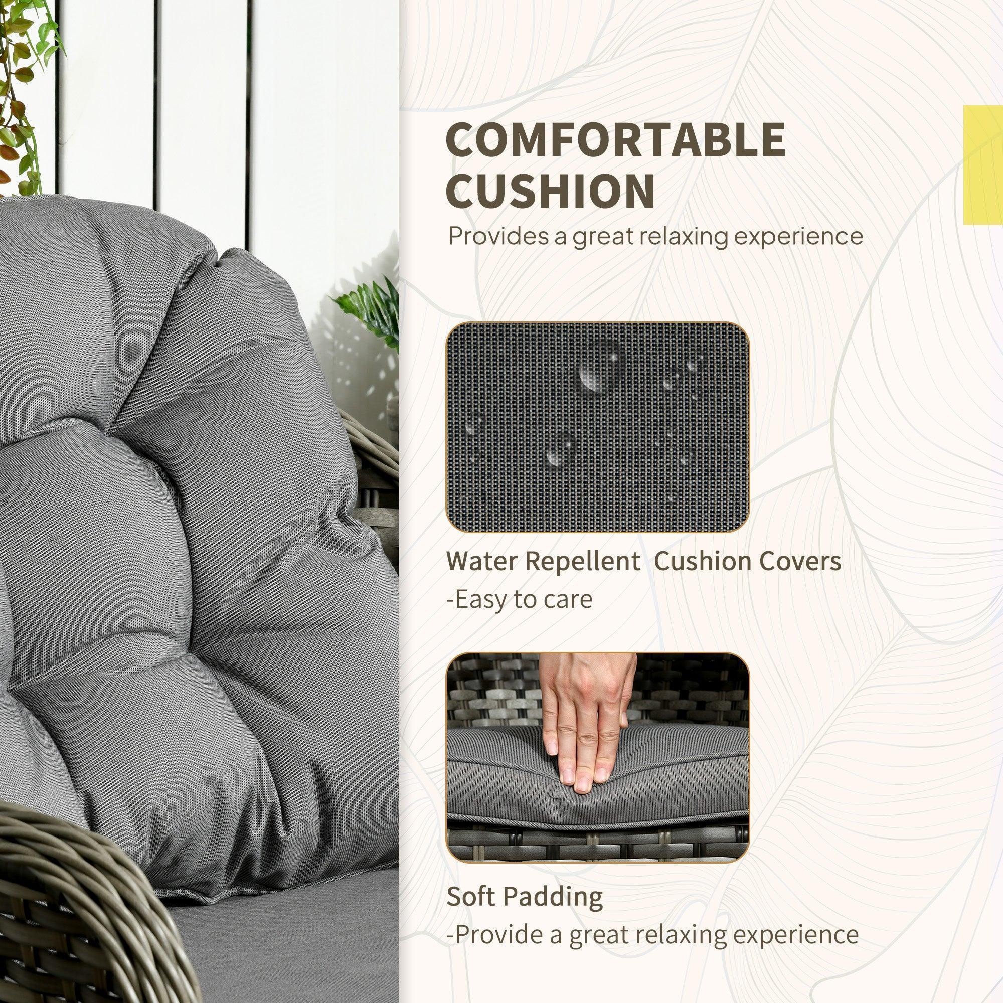 3 Pieces Rattan Bistro Set, Wicker Garden Bistro Set, Glass Top Balcony Table and Chairs with Cushions for Outdoor, Patio, Balcony, Grey - Bobobiy