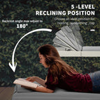 Light grey reclining PE rattan lounge with adjustable backrest and padded headrest