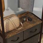 Compact clothes rail top shelf with grey drawers and curved black handles