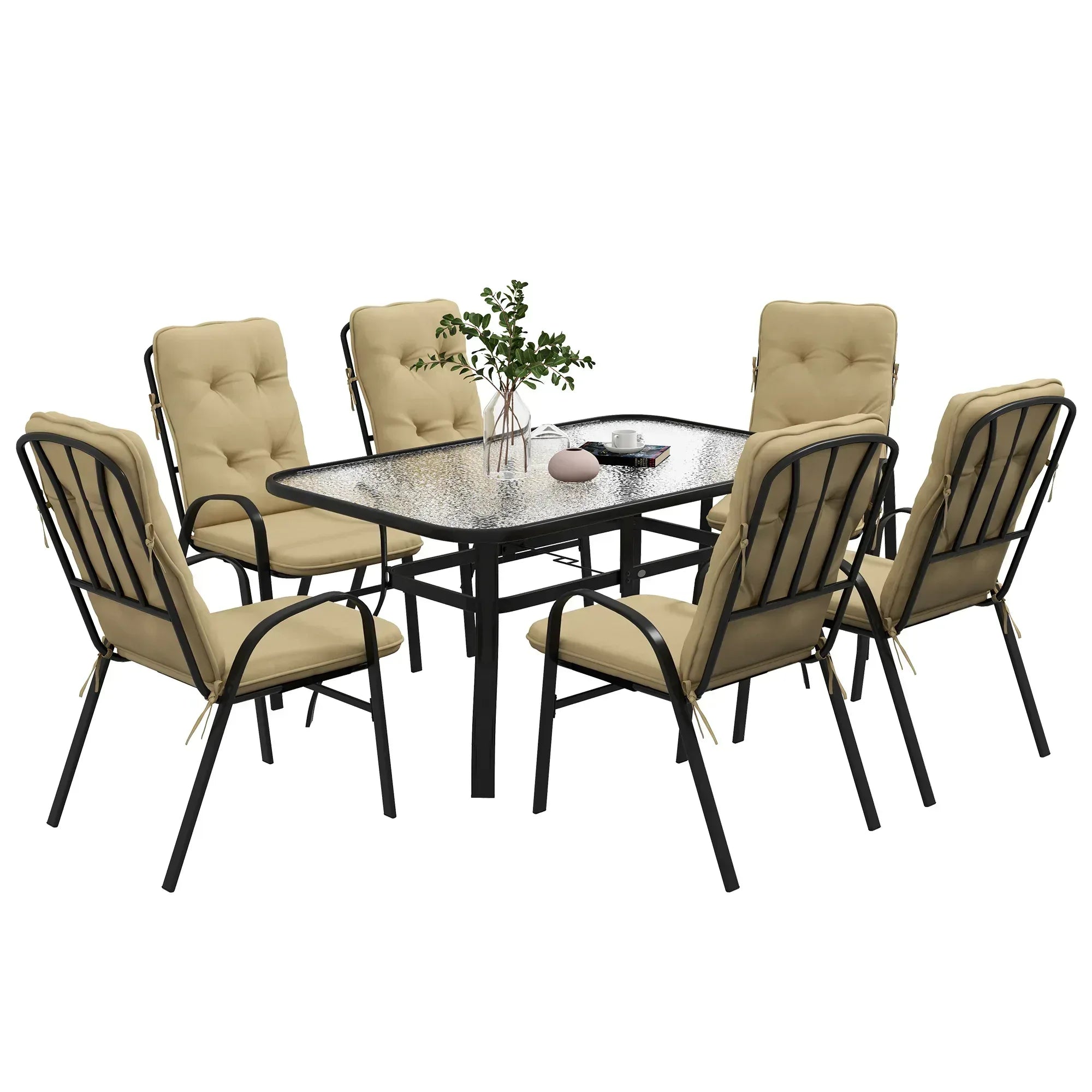 Seven-Piece Garden Dining Set with Cushions - Beige - Bobobiy