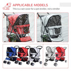 Red dog stroller rain cover with front window and side mesh panels