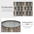 Rattan wicker weave with tempered glass tabletop for outdoor bistro furniture