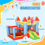 Kids inflatable bounce castle with trampoline and slide, multi-color castle playset