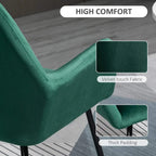 Green upholstered accent chair with soft velvet-touch fabric and thick padding; black legs