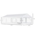 White 8m x 4m gazebo tent with framed walls and arched window panels