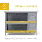 Grey rabbit hutch with spacious two-tier wire area and side compartment doors