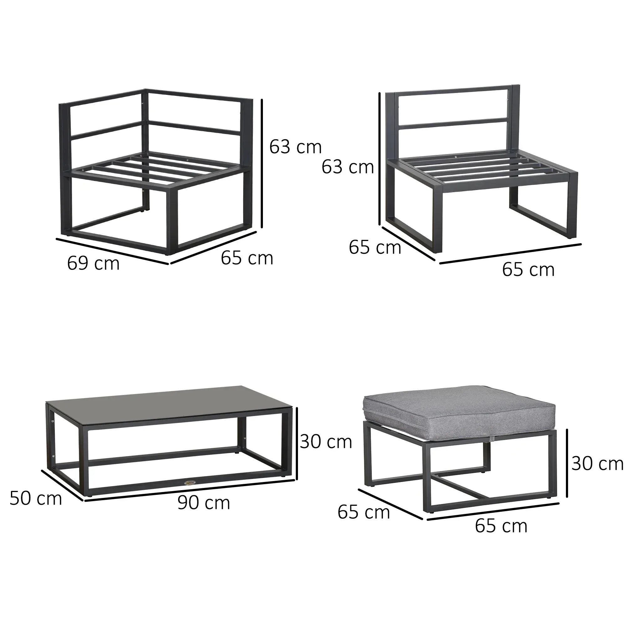 5 Pieces Outdoor Patio Furniture Set, Sofa Couch with Glass Coffee Table, Cushioned Chairs and Aluminum Tube, for Balcony Garden Backyard, Grey - Bobobiy