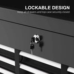 Black tool chest lock with keys on the front panel