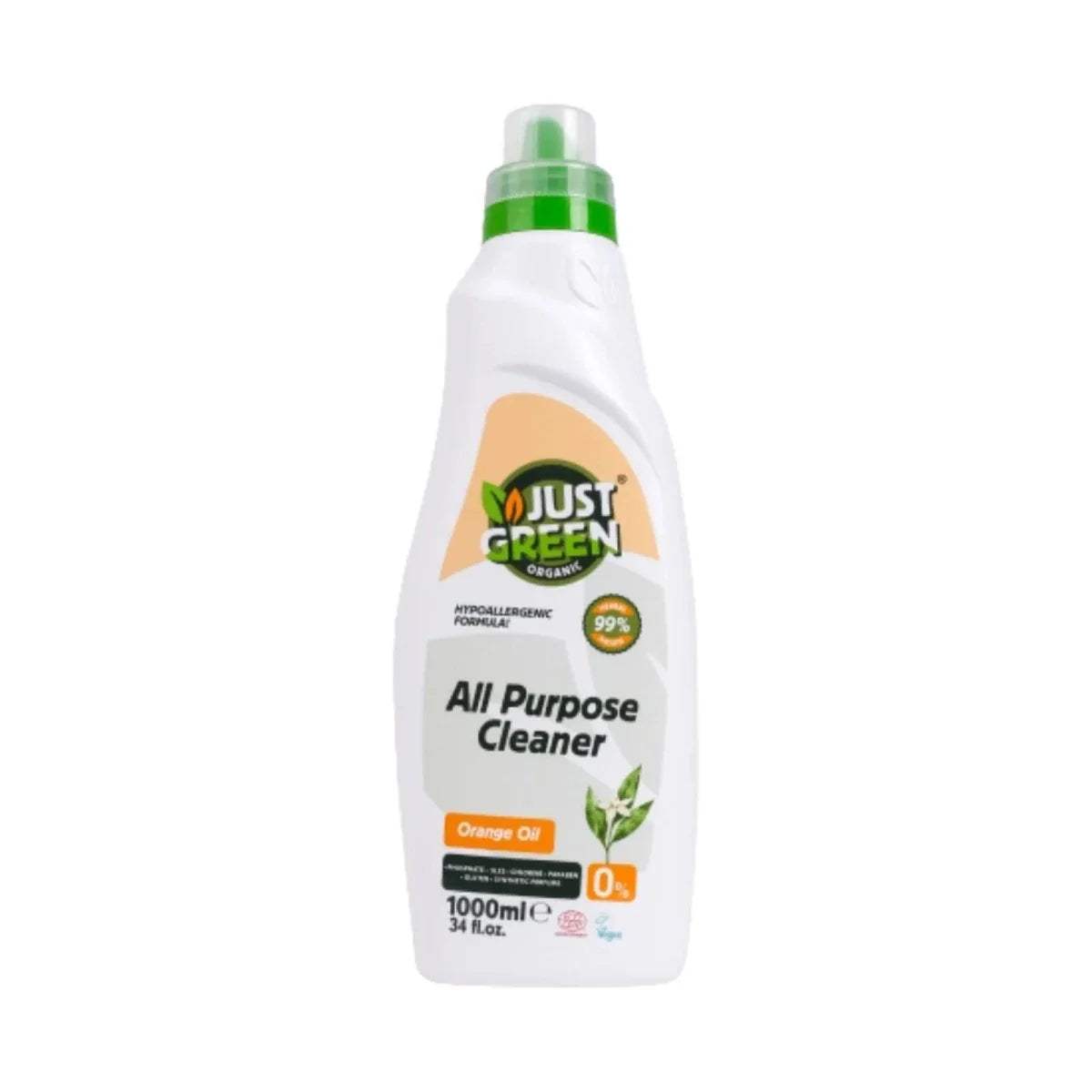 All-purpose cleaner bottle, white with green cap and Just Green label, 1000ml