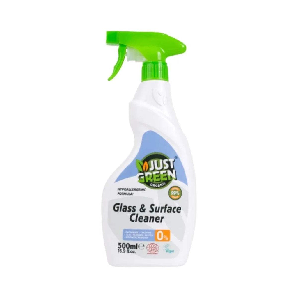 Just Green Glass & Surface Cleaner 500ml bottle with green trigger sprayer