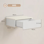 White wall-mounted nightstand with open drawer and storage compartment, flat top