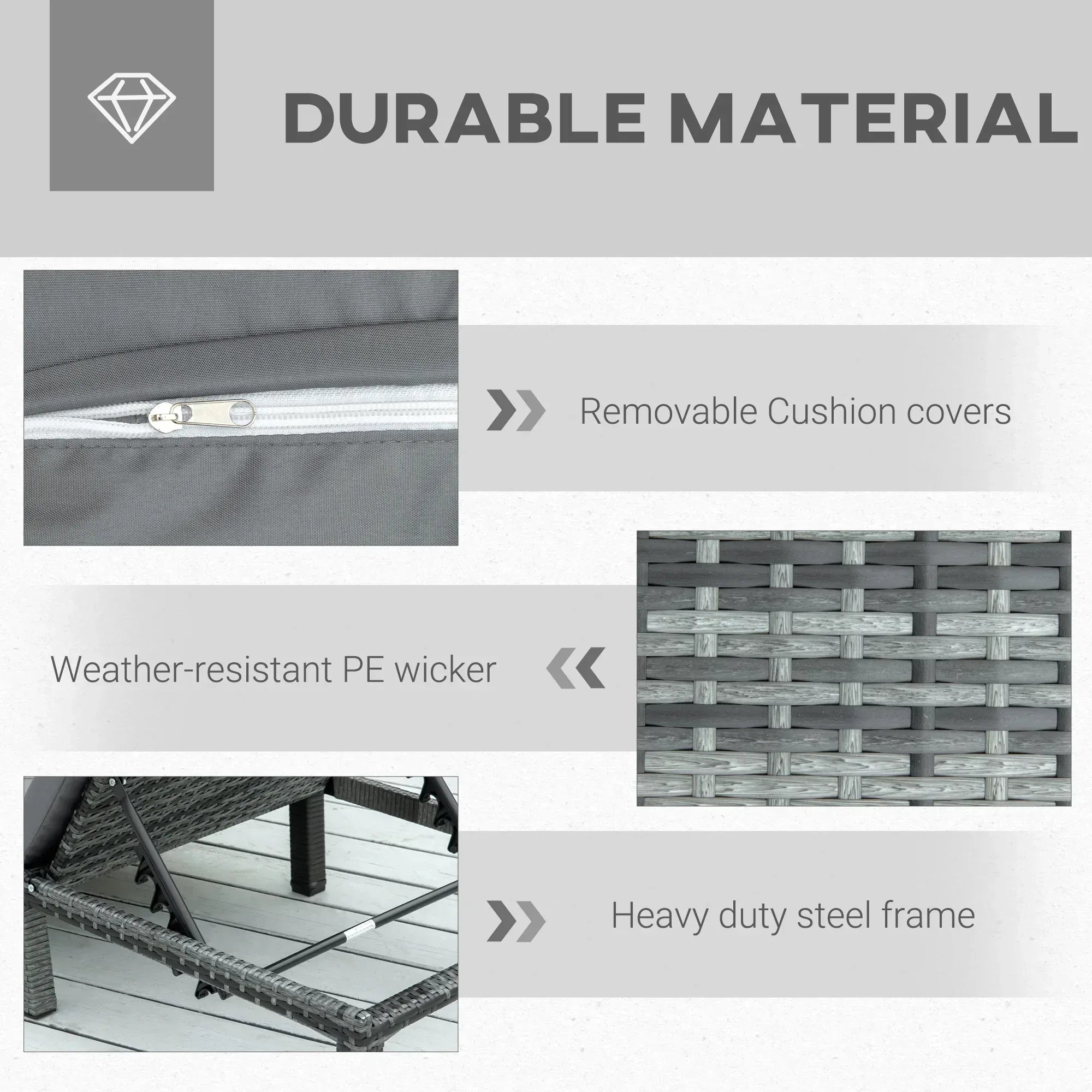 2 Pieces Outdoor PE Rattan Sun Loungers set of 2 with Cushion, Garden Wicker Sunbed Furniture with 5 - Level Recliner Backrest, Grey - Bobobiy