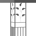 Grey steel gazebo side panel with leaf cutout pattern and vertical bar framing