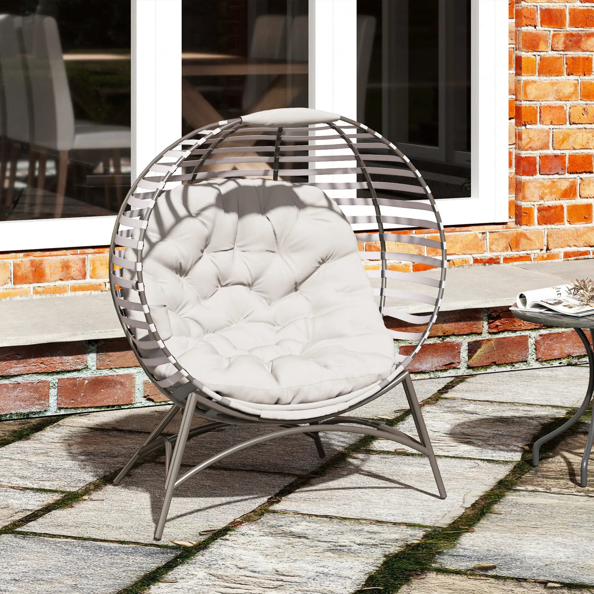 Outsunny Egg Chair with Cushion & Side Pocket Light Grey