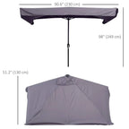 Grey half-parasol umbrella with fabric canopy and support pole