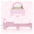 Pink toddler bed frame front view with cloud headboard and slatted base