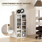White CD storage rack tower with lengthened base design for stability