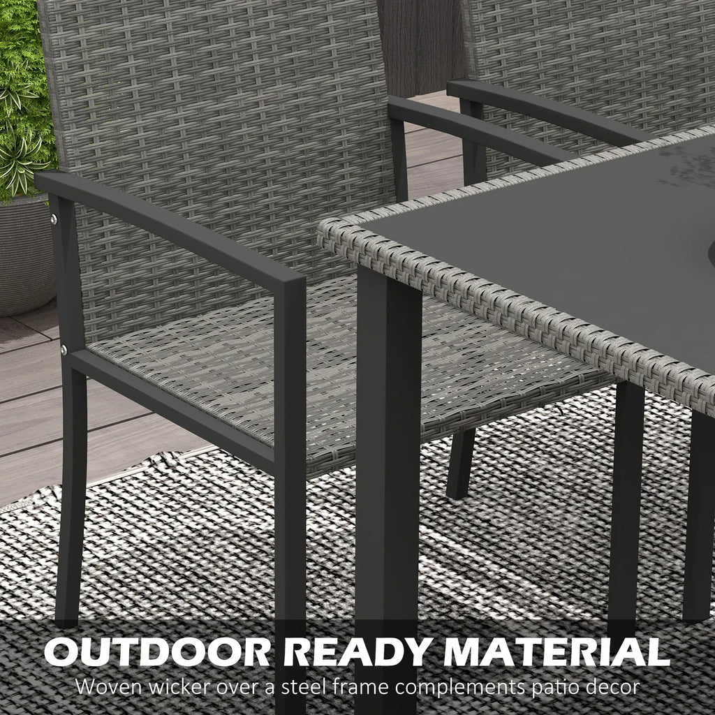 Outdoor Dining Set 5 Pieces Patio Conservatory with Tempered Glass Tabletop,4 Dining Chairs - Grey - Bobobiy