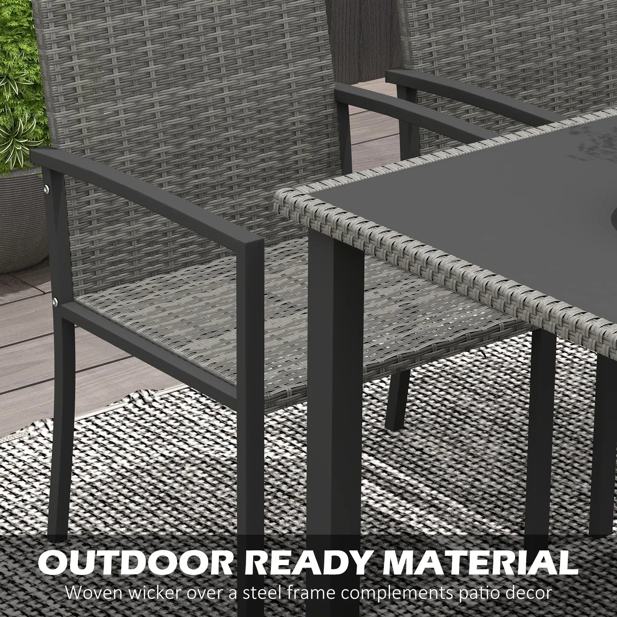 Outdoor Dining Set 5 Pieces Patio Conservatory with Tempered Glass Tabletop,4 Dining Chairs - Grey - Bobobiy