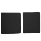 Two black square cushion pads, one seat cushion and one back pad, front view