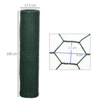 Dark green PVC-coated hexagonal wire mesh roll with 100 cm height and 17.5 cm width shown