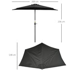 Black half umbrella parasol with tall pole and spread canopy