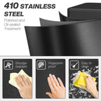 Black stainless-look trash can corner with lid raised