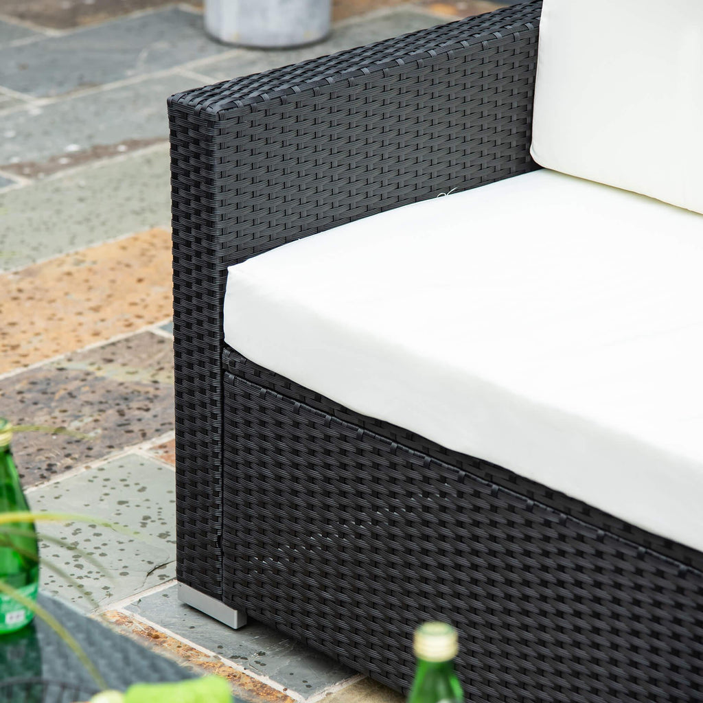 4-Seater Rattan Sofa Set Garden Rattan Furniture Wicker Steel Chair Seat Furniture Patio Rattan Garden Sofa Black - Bobobiy