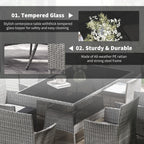 Outsunny 7-Piece Rattan Garden Set with Cushions, 6-Seater Garden Table and Chairs, Rattan Dining Set with 6