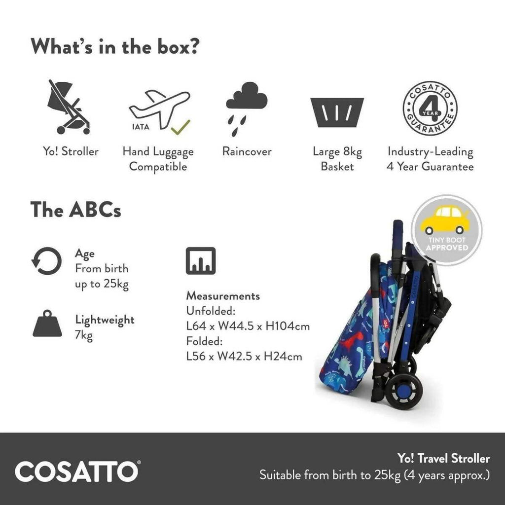 Olive green stroller shown in open and folded views with compact frame