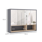 Grey wall-mounted mirror cabinet, 80cm wide, 60cm tall, three-door storage
